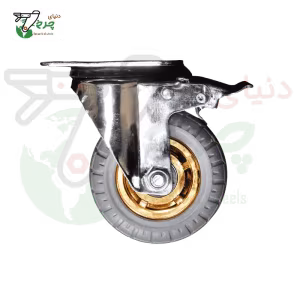 چرخ 10 سانتی‌متر ترمزدار کفی طلایی با بلبرینگ درجه یک