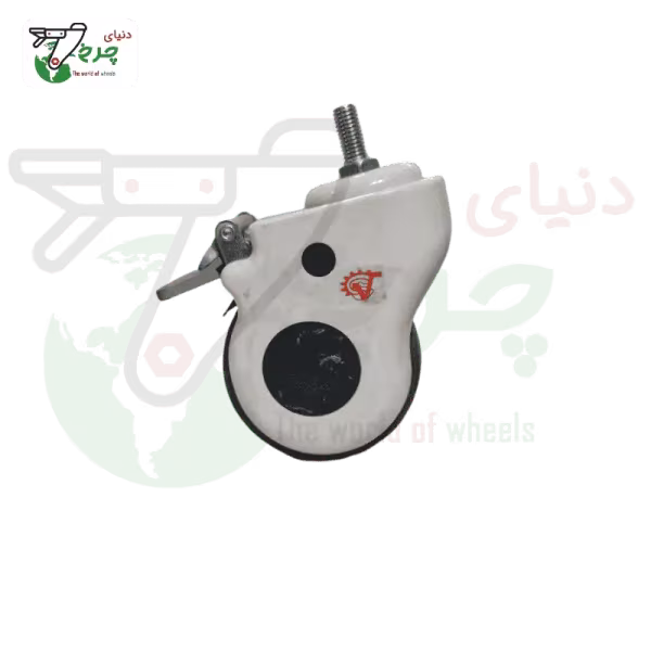 چرخ 10 پیچی قابدار ترمزدار قطر 100 میلی‌متر ظرفیت 50 کیلوگرم پیچ 8