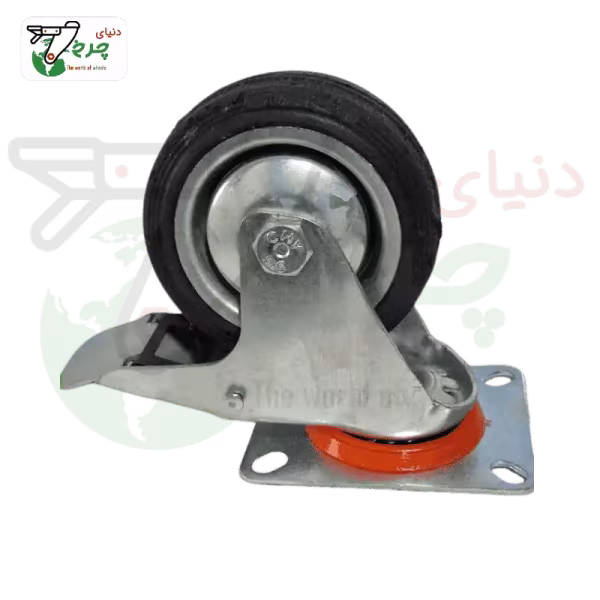 چرخ 100 میلیمتری ترمزدار مشکی ورقی صنعتی | قفل‌دار و مقاوم