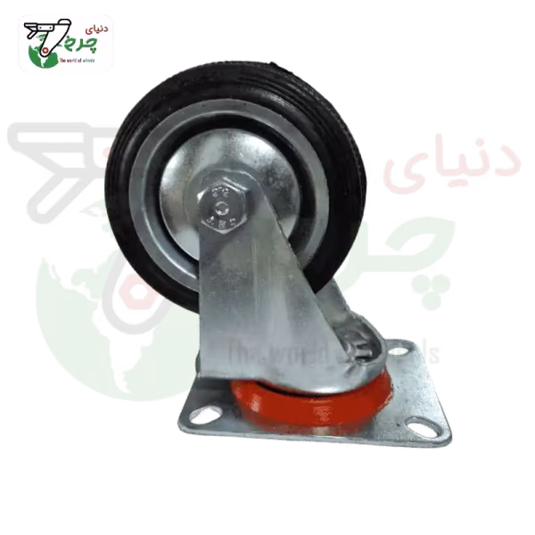 چرخ 100 میلیمتری گردان مشکی ورقی صنعتی | چرخش 360 درجه