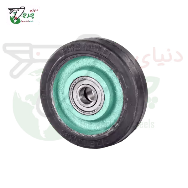 چرخ 13 سانتی‌متر تکی چدن لاستیکی با شفت مستقیم