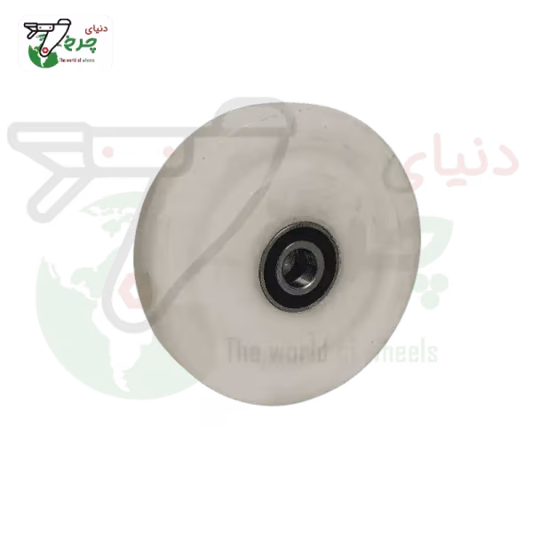 چرخ 16 سانتی‌متر تکی تفلون سفید با پایه چدنی و ظرفیت 300 کیلوگرم