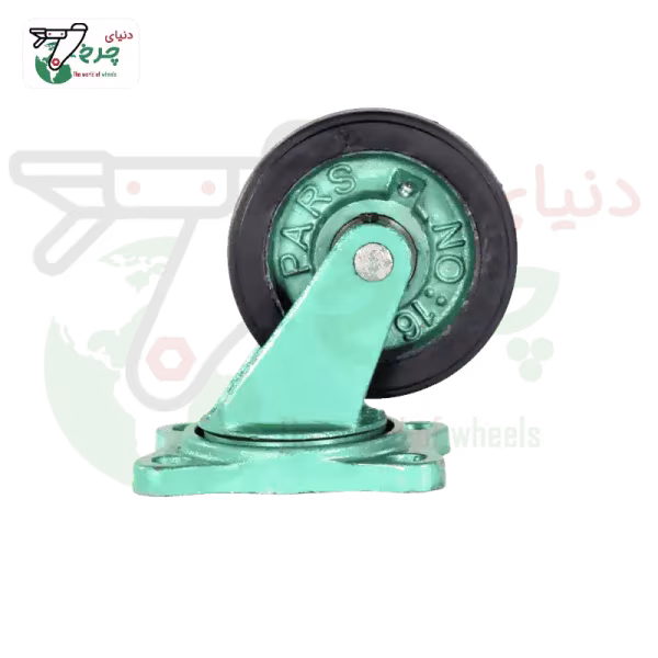 چرخ 16 سانتی‌متر گردان چدن لاستیکی با تحمل 300 کیلوگرم