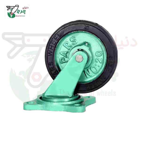 چرخ 20 سانتی‌متر گردان چدن لاستیکی با تحمل 400 کیلوگرم
