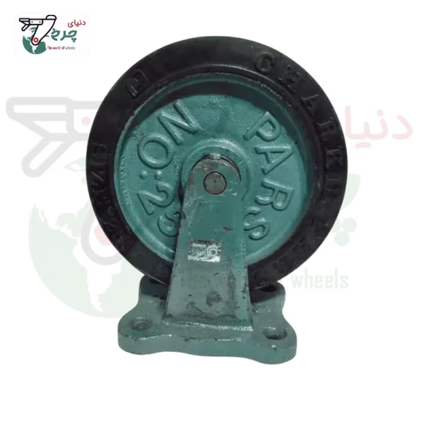 چرخ 25 سانتی‌متر ثابت چدن لاستیکی برای بارهای 500 کیلوگرمی