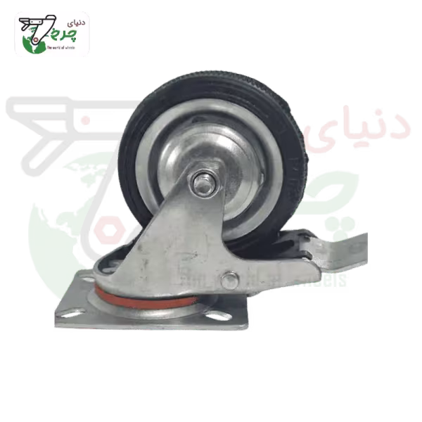چرخ 75 میلیمتر گردان ترمزدار ورقی مشکی | کفی 4 پیچ