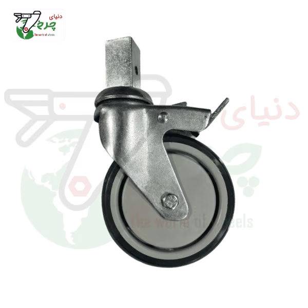 چرخ بیمارستانی ترمزدار قطر 125 میلی‌متر با پایه چهارگوش پروفیلی