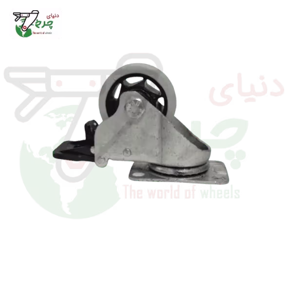 چرخ ترمزدار پایه سفید طوسی قطر 75 میلی‌متر ظرفیت 75 کیلوگرم