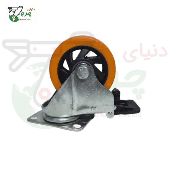 چرخ ترمزدار پایه سفید نارنجی 100 میلیمتر با تحمل بار 75 کیلوگرم