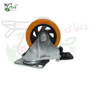 چرخ ترمزدار پایه سفید نارنجی 100 میلی‌متر با تحمل بار 75 کیلوگرم