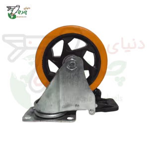 چرخ ترمزدار پایه سفید نارنجی 125 میلی‌متر با تحمل بار 100 کیلوگرم