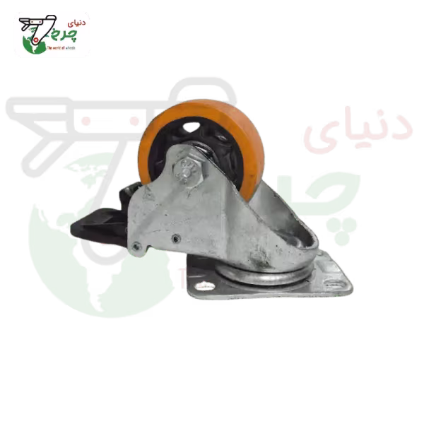 چرخ ترمزدار پایه سفید نارنجی 75 میلی‌متر با تحمل بار 50 کیلوگرم