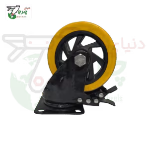 چرخ ترمزدار پایه مشکی نارنجی کفی قطر 125 میلی‌متر ظرفیت 125 کیلوگرم