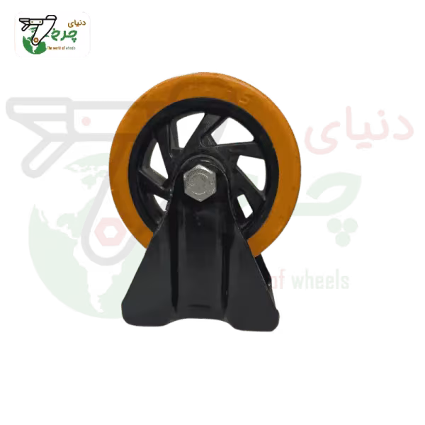 چرخ ثابت پایه مشکی نارنجی کفی قطر 125 میلی‌متر ظرفیت 125 کیلوگرم
