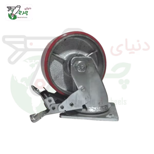 چرخ پلی اورتان 125 میلیمتر ترمزدار با رینگ چدن | تحمل 250 کیلو