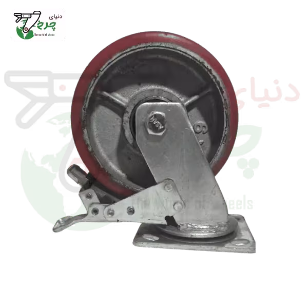 چرخ پلی اورتان 160 میلیمتر ترمزدار با رینگ چدن | تحمل 280 کیلو