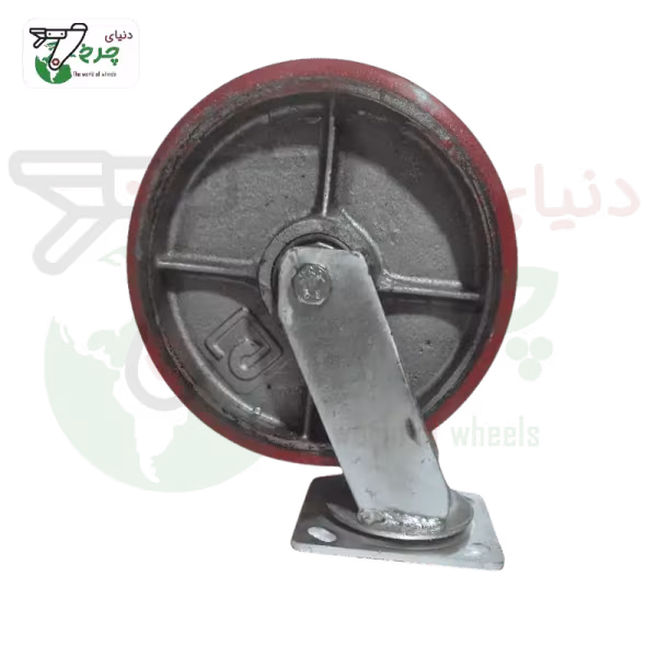 چرخ پلی اورتان 200 میلیمتر گردان با رینگ چدن | تحمل 300 کیلو