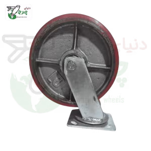 چرخ پلی اورتان 200 میلیمتر گردان با رینگ چدن | تحمل 300 کیلو