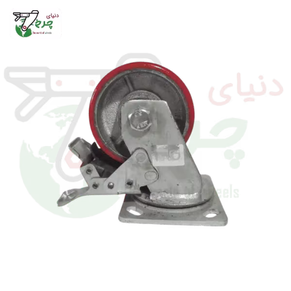 چرخ پلی اورتان چدن ترمزدار 100 میلی‌متر با تحمل بار 200 کیلوگرم