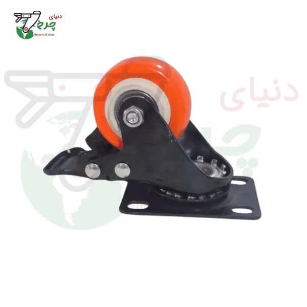 چرخ کفی ترمزدار پایه مشکی نارنجی 50 میلی‌متر با تحمل بار 40 کیلوگرم