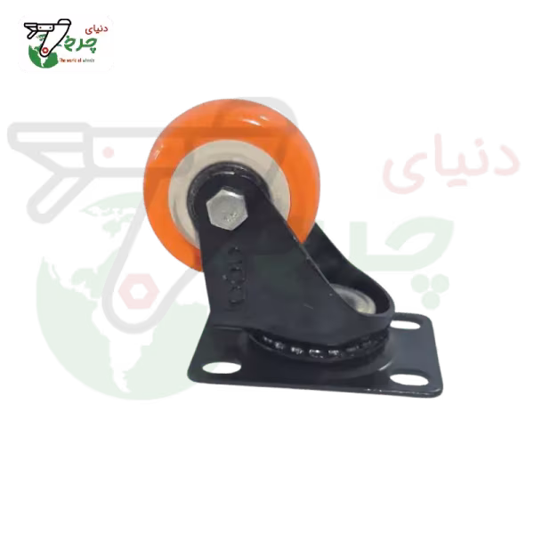 چرخ کفی گردان پایه مشکی نارنجی 40 میلی‌متر با تحمل بار 30 کیلوگرم