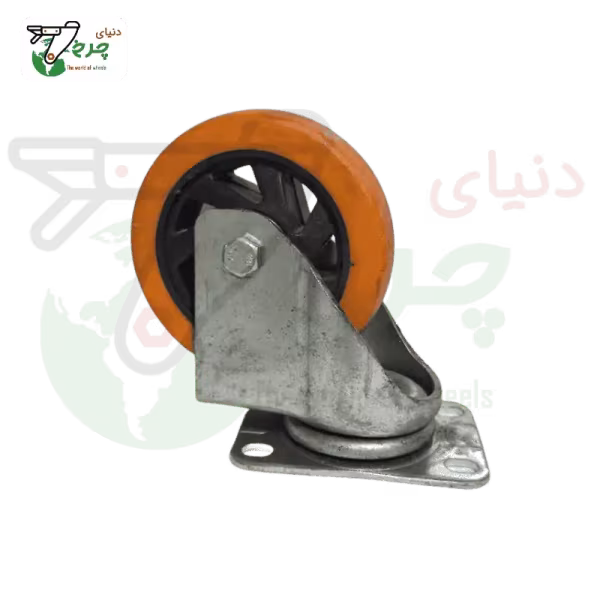 چرخ گردان پایه سفید نارنجی 100 میلی‌متر با تحمل بار 75 کیلوگرم