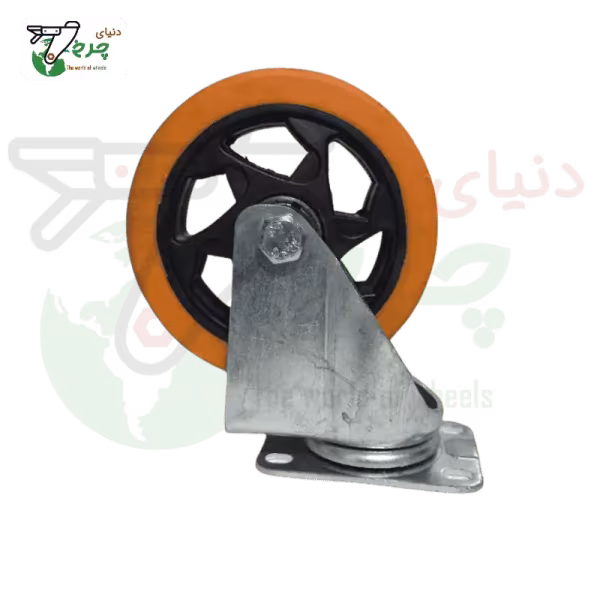 چرخ گردان پایه سفید نارنجی 125 میلی‌متر با تحمل بار 100 کیلوگرم