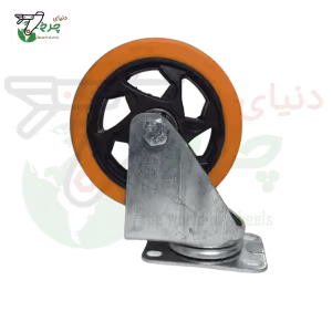 چرخ گردان پایه سفید نارنجی 125 میلی‌متر با تحمل بار 100 کیلوگرم