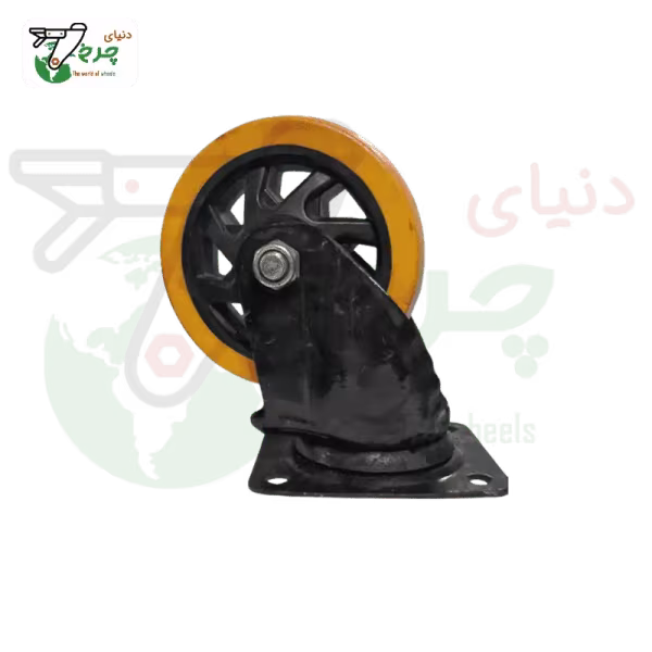 چرخ گردان پایه مشکی نارنجی کفی قطر 125 میلی‌متر ظرفیت 125 کیلوگرم