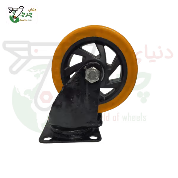 چرخ گردان پایه مشکی نارنجی کفی قطر 160 میلی‌متر ظرفیت 150 کیلوگرم