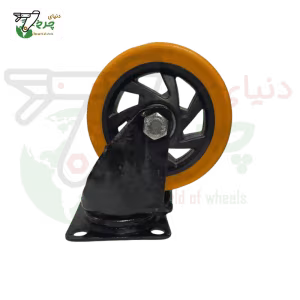 چرخ گردان پایه مشکی نارنجی کفی قطر 160 میلی‌متر ظرفیت 150 کیلوگرم